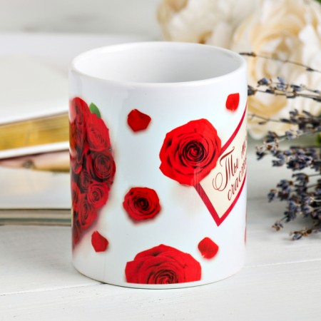 Sublimation mug "You are my happiness" red roses, 320 ml, with application-1