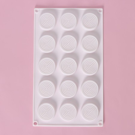Form for chocolate “Hypnosis”, silicone, 29 × 17 × 1.1 cm, 15 cells (D = 4.2 cm), white color-1