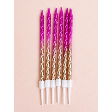 Candles for the Cake "High Spiral", 6 pcs, pink gradient with gold-1
