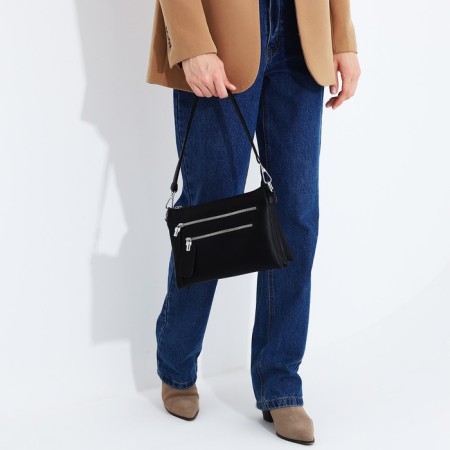 Bag Cross-Bodi with a zipper, 3 outer pockets, black color-8