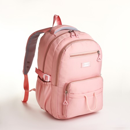School backpack from textiles on lightning, 7 pockets, pink color-2