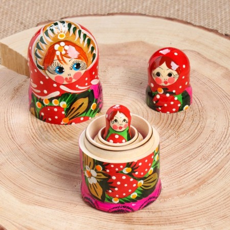 Matryoshka 3 puppet "Katya" berries, 11cm, manual painting.-7
