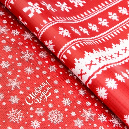 Packaging paper "Snowflakes on a red background", gloss, bilateral, 80 g/m2, 70 x 100 cm-2
