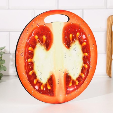 Board of cutting and serving round kitchen "Tomato in section", 25.5 cm-1