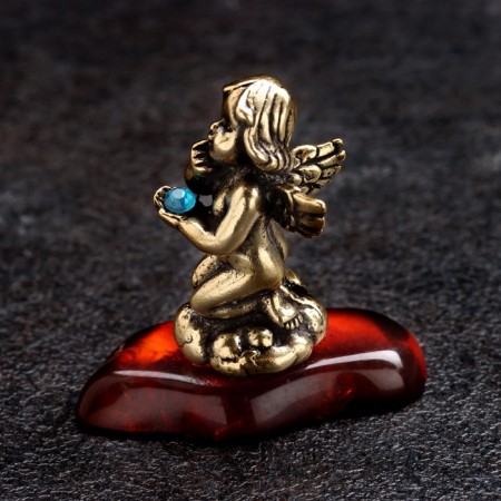 Souvenir "Angel is a thoughtful", brass, amber, 2x3x3.5 cm-1