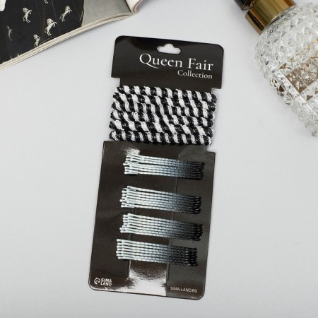 Hair set "Rainbow" (28 invisibles, 6 elastic bands) black and white, mix