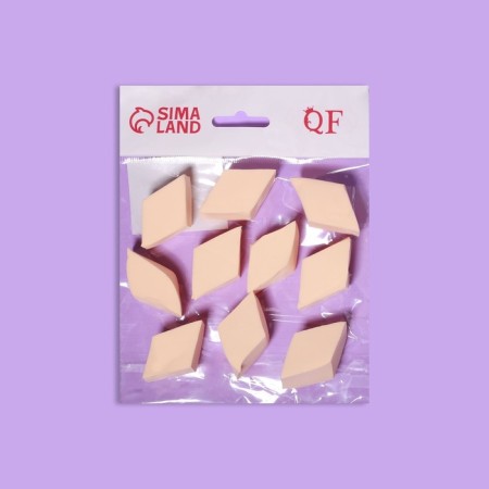 Makeup sponge "Rombs", set - 10 pcs, 4.5 × 2.5 cm, beige color-6