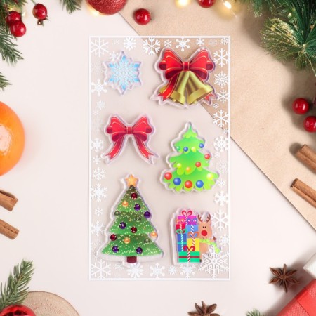 Stickers on the windows "New Year" snowflakes, bells, 15 x 25 cm