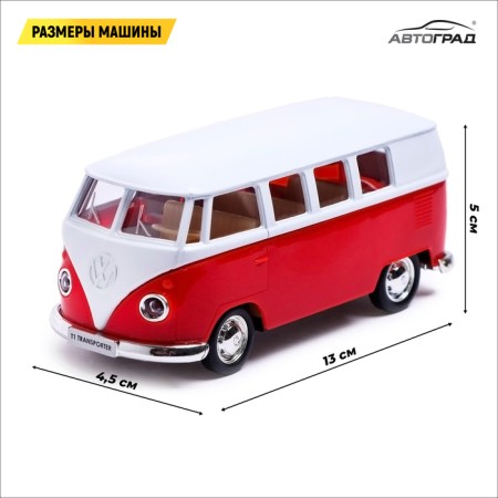 Metal machine Volkswagen Transporter T1, 1:32, doors, inertia, red color open-1