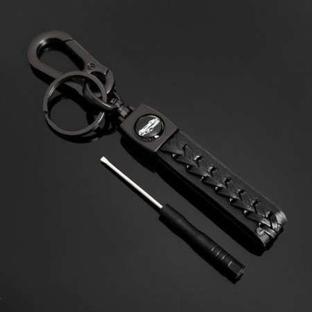 Key keychain, loop leather PU with carbine, skin PU black-1