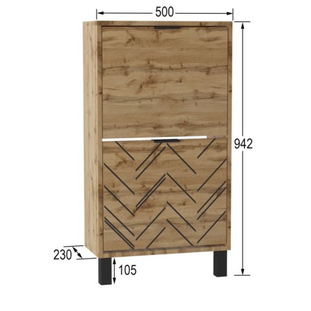 Higs shoe cabinet, 500 × 230 × 942 mm, color of oak woth / black-1