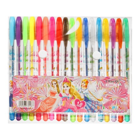 A set of gel pens, 18 colors, metallic, a body with a pattern, in a blister on a button-9