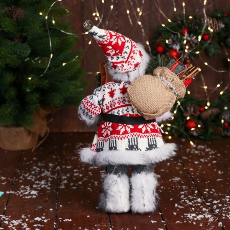 Santa Claus "In a suit with ornaments, skiing and twigs" 31 cm, red-white-2