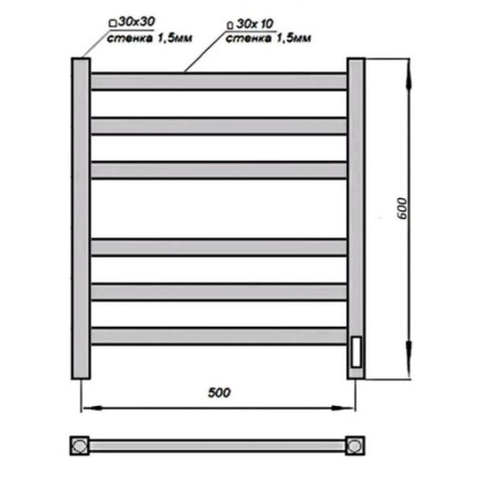 Towel electric Grois Bruno, 400x600 mm, 6 crossbars, lower, white-2