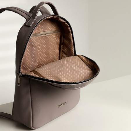 A backpack with a zipper, Textura, external pocket, gray-beige color-9