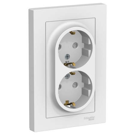 Double SE AtlasDesign, 16 A, 250 V, built -in., S/k, curtains, IP20, white, Atn000126