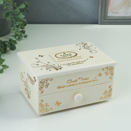Musical mechanical musical "White chest of drawers with a golden pattern" 15.5x10.7x8.5 cm