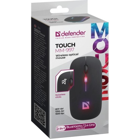 The mouse Defender Touch MM-997, a wire, optical, silent, RGB, 1600 dpi, 500 mAh, USB, black-4