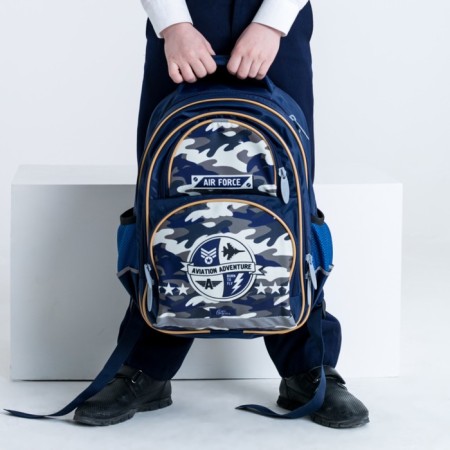 School backpack, 36 x 23 x 13 cm, ergonomic back, calligrata n "Hakki", blue-16