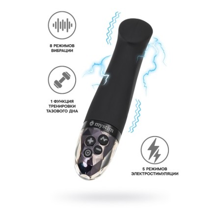 Mystim Right on Ron vibrator with electrical stimulation, 16.5 cm, silicone, black color
