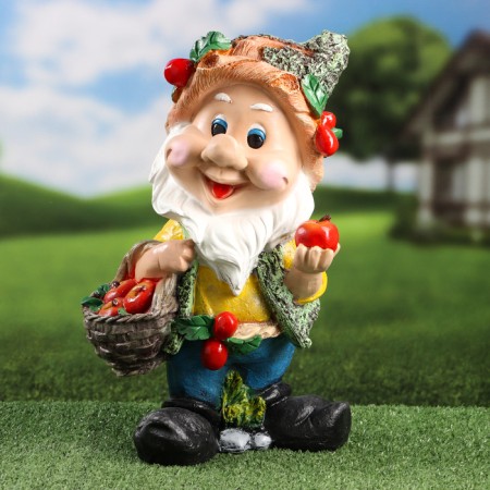 Garden figure "Dwarf with a basket of apples" 24x37cm-4
