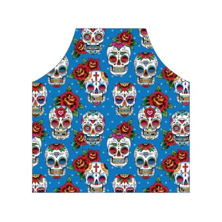 Apron kitchen with a photo print "Skull with flowers", adjustable, size OS-2
