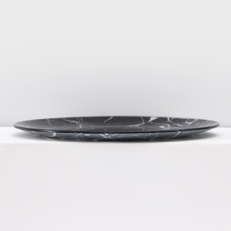 Set of table "marble", 7 objects: plate d = 30 cm - 1 pc, d = 21.5 cm - 6 pcs, black color is black-3