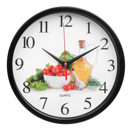 Wall clock, series: kitchen, "vegetables and oil", smooth move, d-26.5 cm