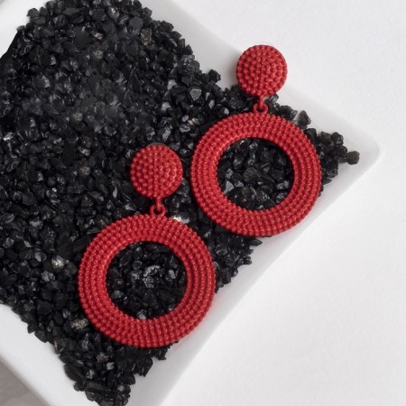 Earrings Metal "Eclipse" circle, red color-3