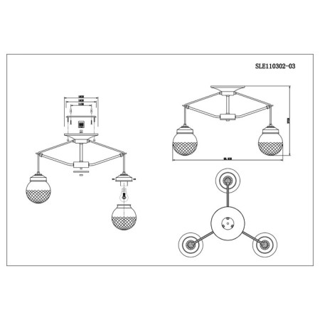 Ceiling EVOLUCE lamp. Sle110302-03. Stricce. 3x60 watts, E27, 59x59x36 cm, black color, bronze-9