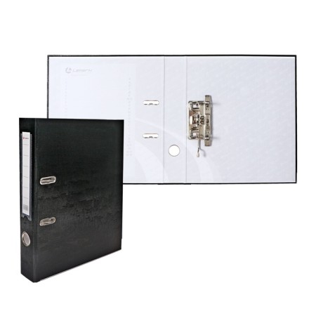 A4, 50 mm, calligrata registrar folder, PVC, embossing "lins", metal edging, pocket for a spine, assembled, black mix-7