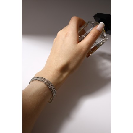 Bracelet with rhinestones "shining" a double thread with an interval, white color in silver, 18 cm-3