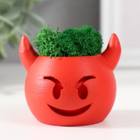 Concrete Kashpo "devil" 6.5x6x5.5 cm red with moss (moss green. Stabiliz)