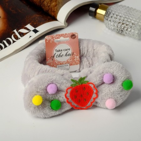 Hair bandage "Fruit" 18*5 cm Strawberry, gray-1