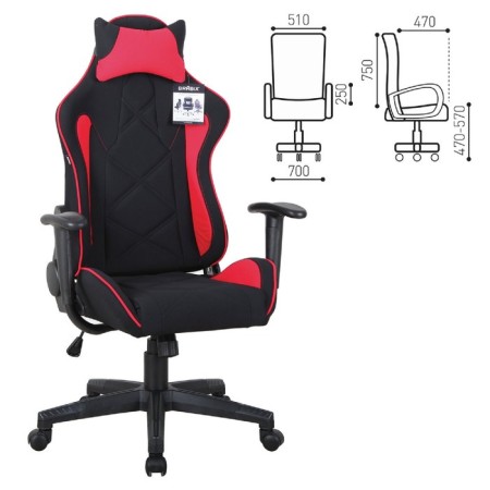 Brabix player "GT RACER GM-101", pillow, fabric, black/red