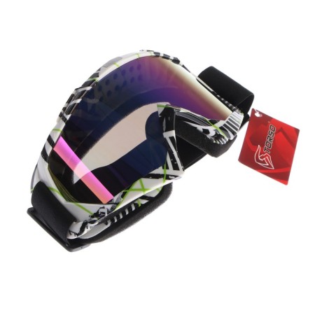 Mask glasses for motorcycle engineering, glass blue-violet chameleon, white-black, OM-19-4