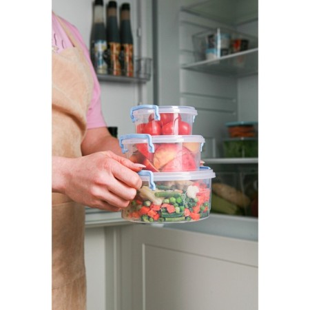A set of food containers Ricco, 3 pcs: 300 ml, 600 ml, 1.2 l, round, transparent color, blue-7