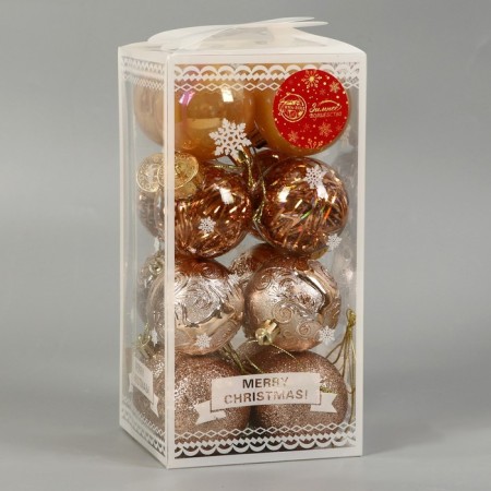 Set of balls plastic D-6 cm, 16 pcs "Melody" pattern shine, gold-1