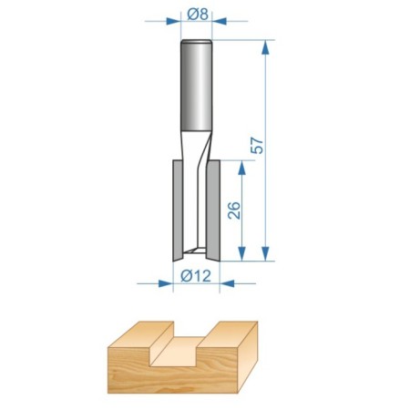 Konezel Encor Prof 46024, straight, on wood, D = 8 mm, 12 x 26 mm-3