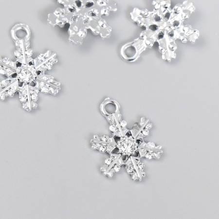 Decor for creativity metal, rhinestones "Snowflake" silver 1.6x2 cm