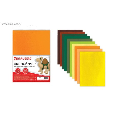 Fetr A4, 10 sheets, 10 colors, Brauberg "Summer"