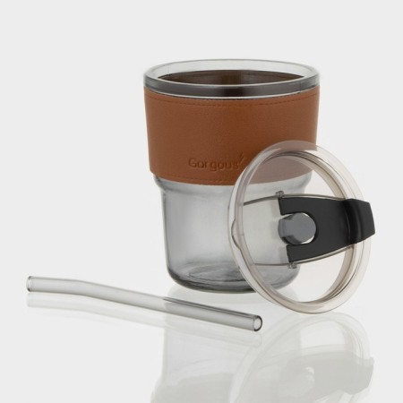 Glass glass with a lid and a “type” pipe, 350 ml, color mix-1