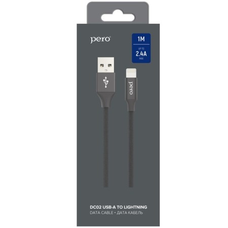 PERO DC -02, Lightning cable - USB, 2.4 A, 1 m, fabric braid, black-3