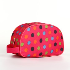 Road cosmetic bag on a zipper, with a handle, pink color