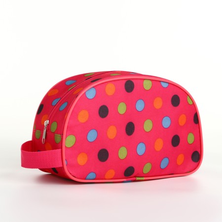 Road cosmetic bag on a zipper, with a handle, pink color