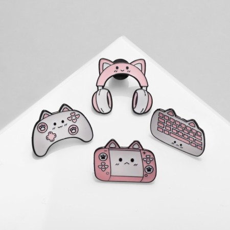 Set of icons (4 pcs.) "Cot-gadgets", white-pink color in ferrous metal-2