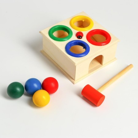 Square -free pink "God's cow" 4 balls: 3 cm, hammer-4