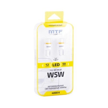 LED lamp 12 V, MTF Light, T10/W5W, 1W, 4000K, matte lens, 2 pcs