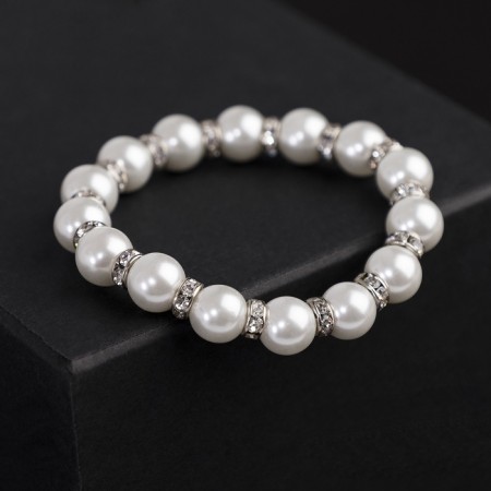 Bracelet Pearl "Bride" with rhinestones, ball No. 10, white color, d = 5.5 cm-3