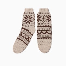 New Year. Women's socks, white/brown color, rr 25-27